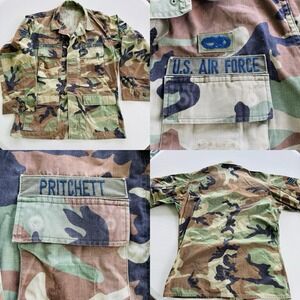 USAF Woodland Camo BDU Jacket Pritchett Patch Medium Short 8415-01-184-1347